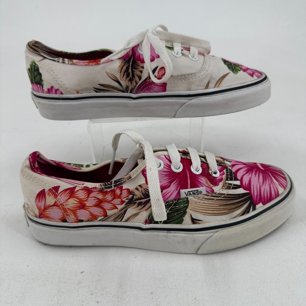 Vans Off the Wall Skate Shoes WOMENS Pink Floral Hawaiian Lace‎ Up Sneakers 6.5